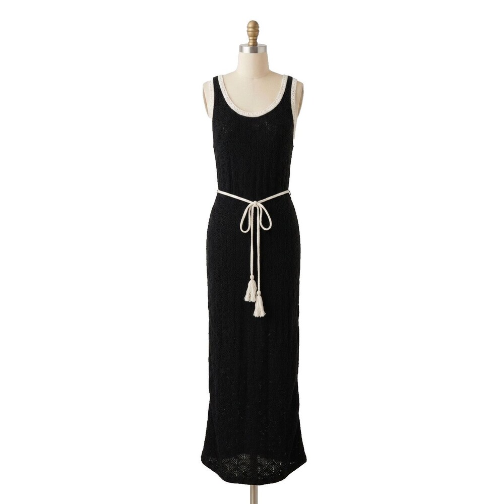 Nine West Crochet Maxi Black White Contrast Whimsigoth Indie Grunge Belted Sz L